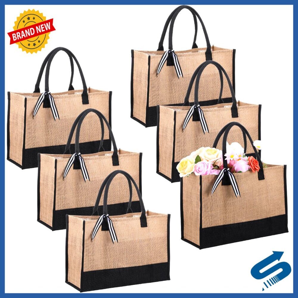 Large Jute Tote Bags Set Reusable Grocery Beach Travel DIY Craft Bags